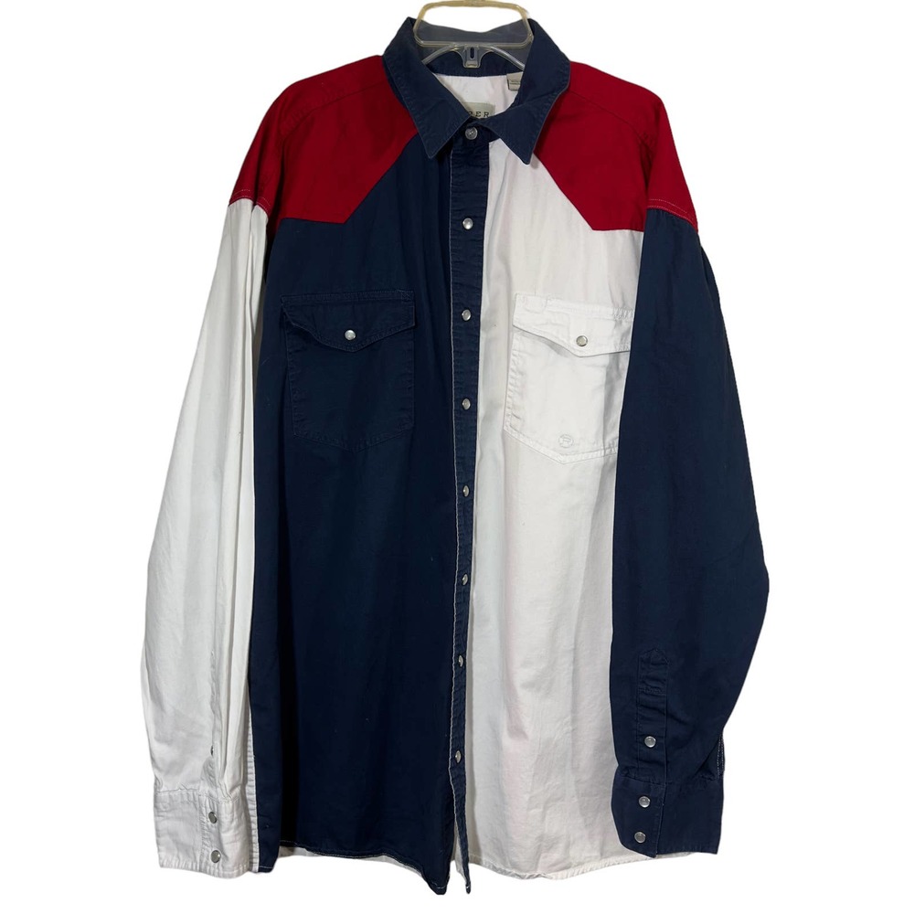 Vintage Mens Roper Texas Flag Red White Blue Western Shirt Size XL Cotton